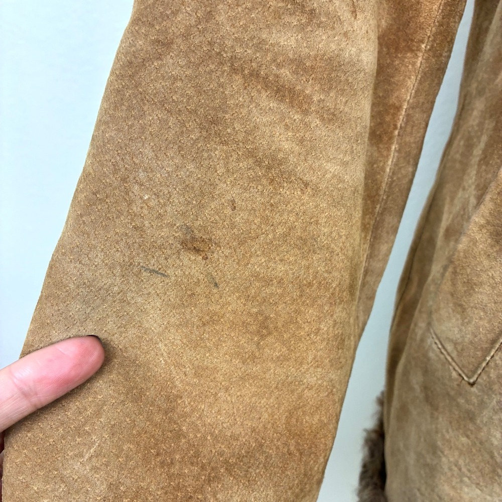 Vintage Womens Coat Sz L Penny Lane Genuine Leather Suede Fur Afghan Brown Boho - Picture 9 of 14